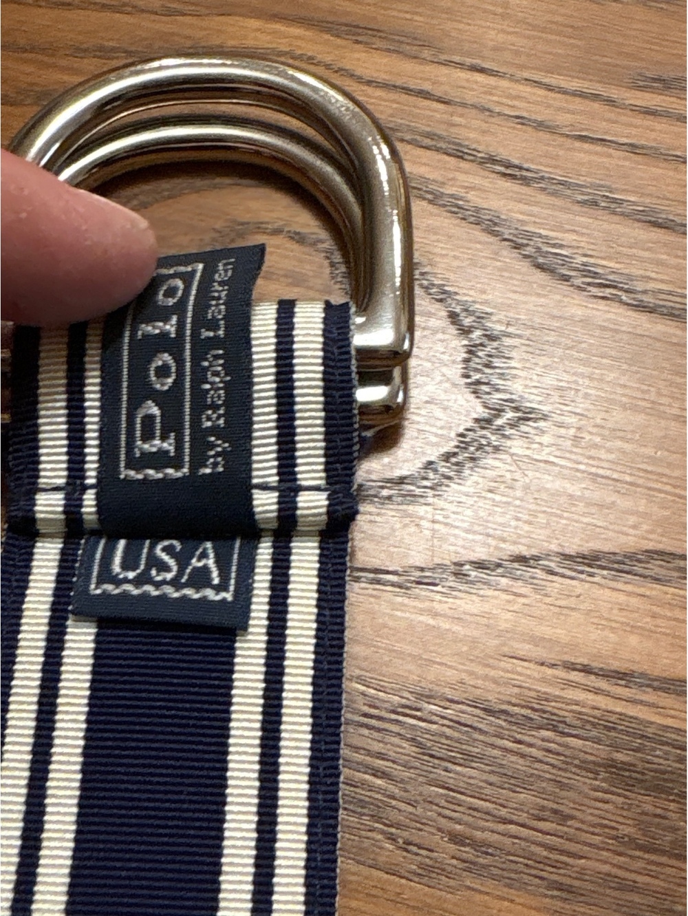 Polo Ralph Lauren Navy & White Striped D-Ring Belt - Size M/L (42" Total Length) - Picture 3 of 12